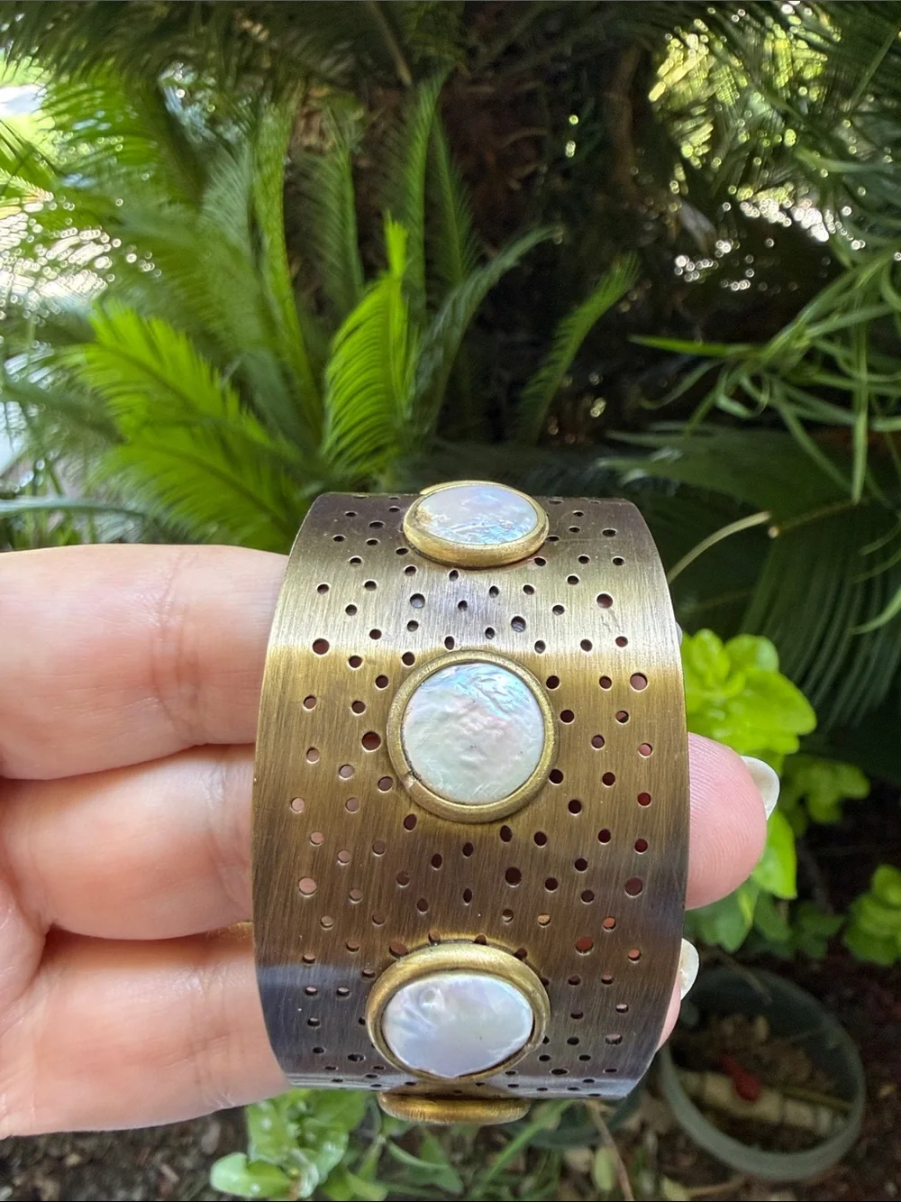 Brass with Mother of Pearl Cuff Bracelet - Women Accessories